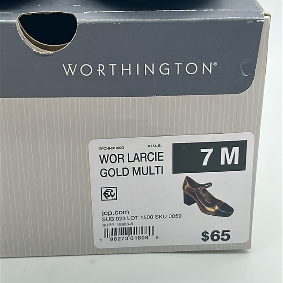 2526- Worthington Larcie Gold & Black Mary Jane Block Heels Size 7M NWT - Picture 9 of 11